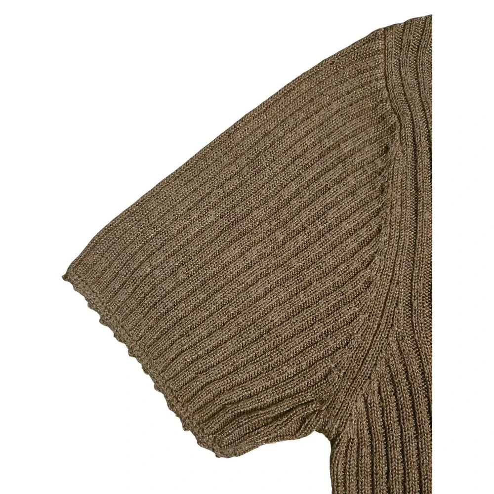 Y2K, Prophecy by Sag Harbor Tan Silk Blend Ribbed Short Sleeve Knit Sweater XL - Picture 3 of 7